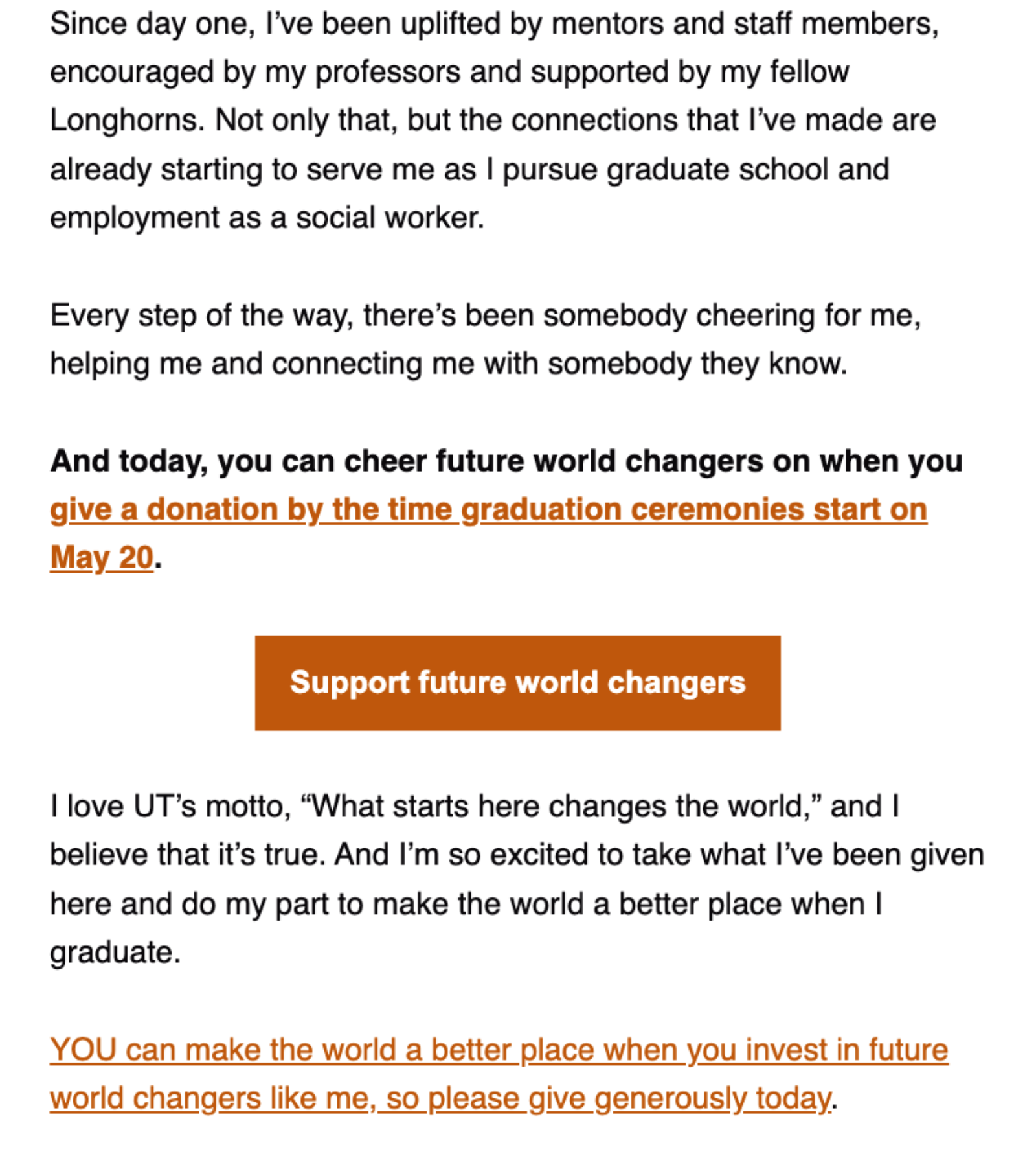 ut email copy with call to action