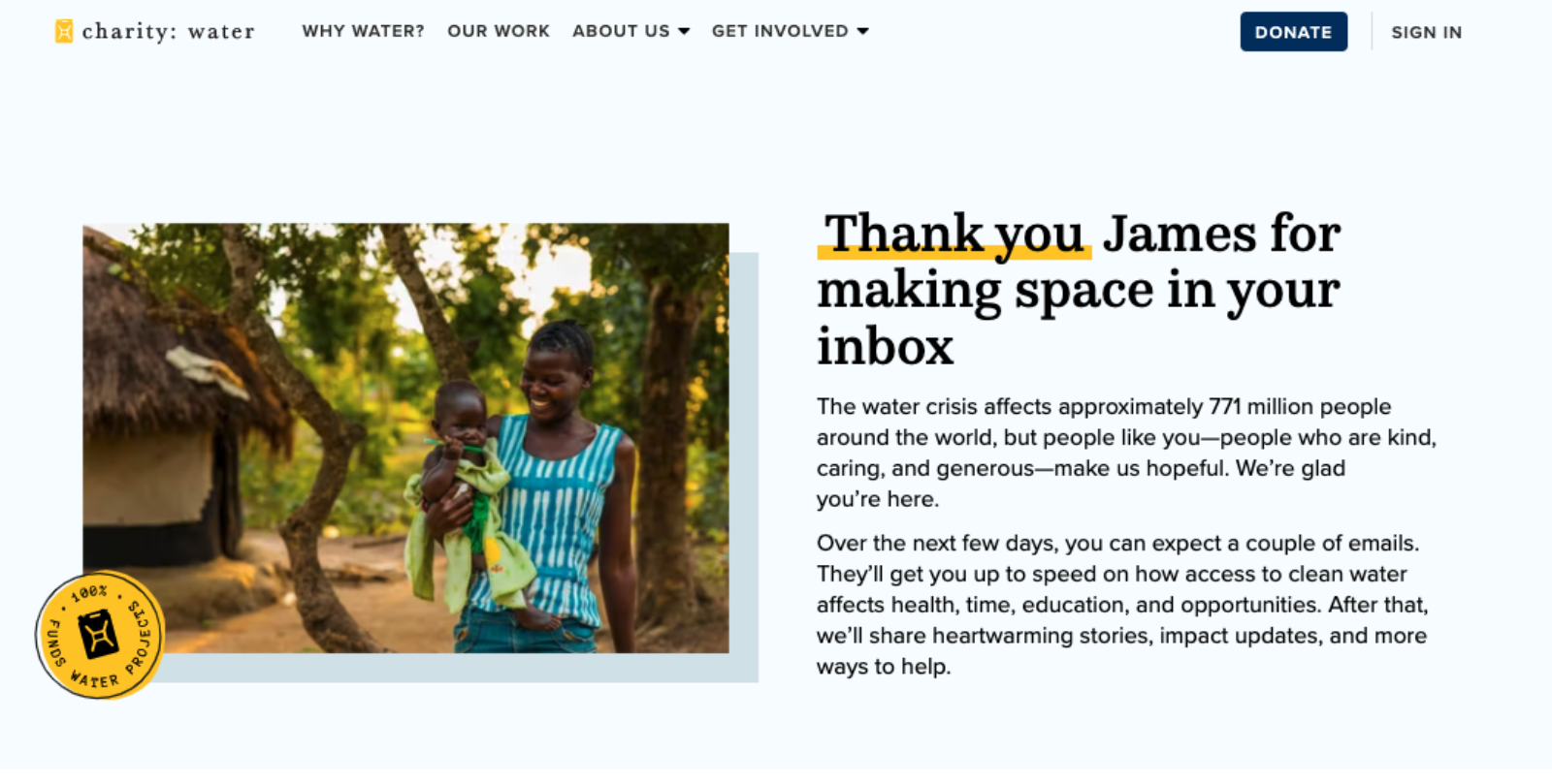 charity water thank you message