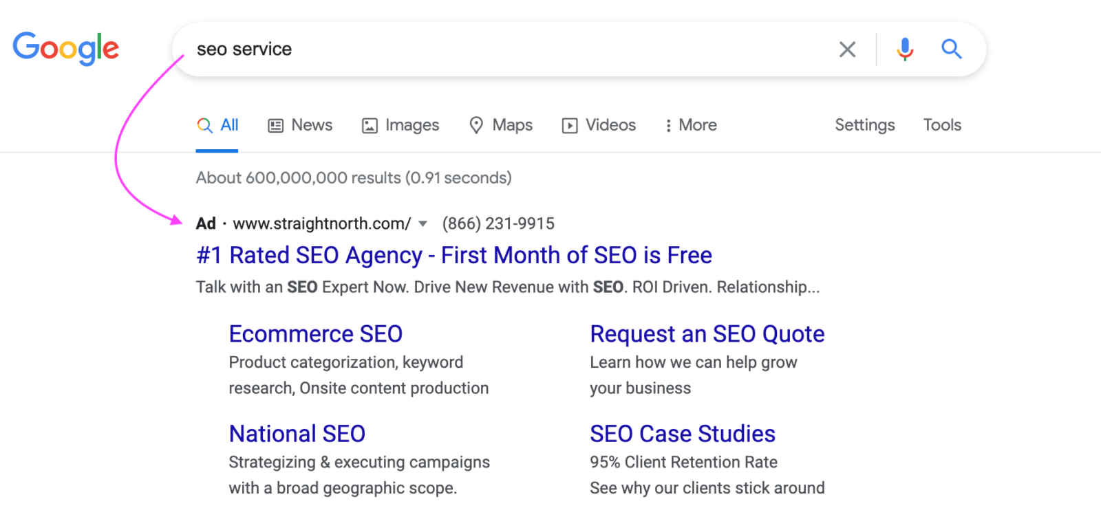 seo service ad results